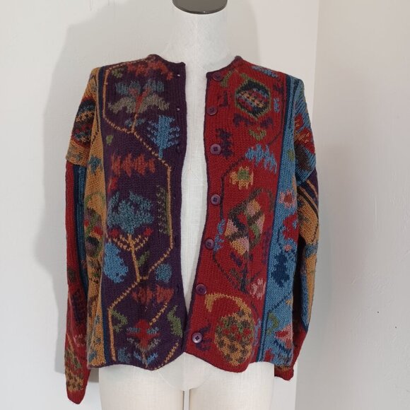 Peruvian Connection Cardigan Sweater 100% Alpaca Button Front Womens Large - Picture 4 of 13